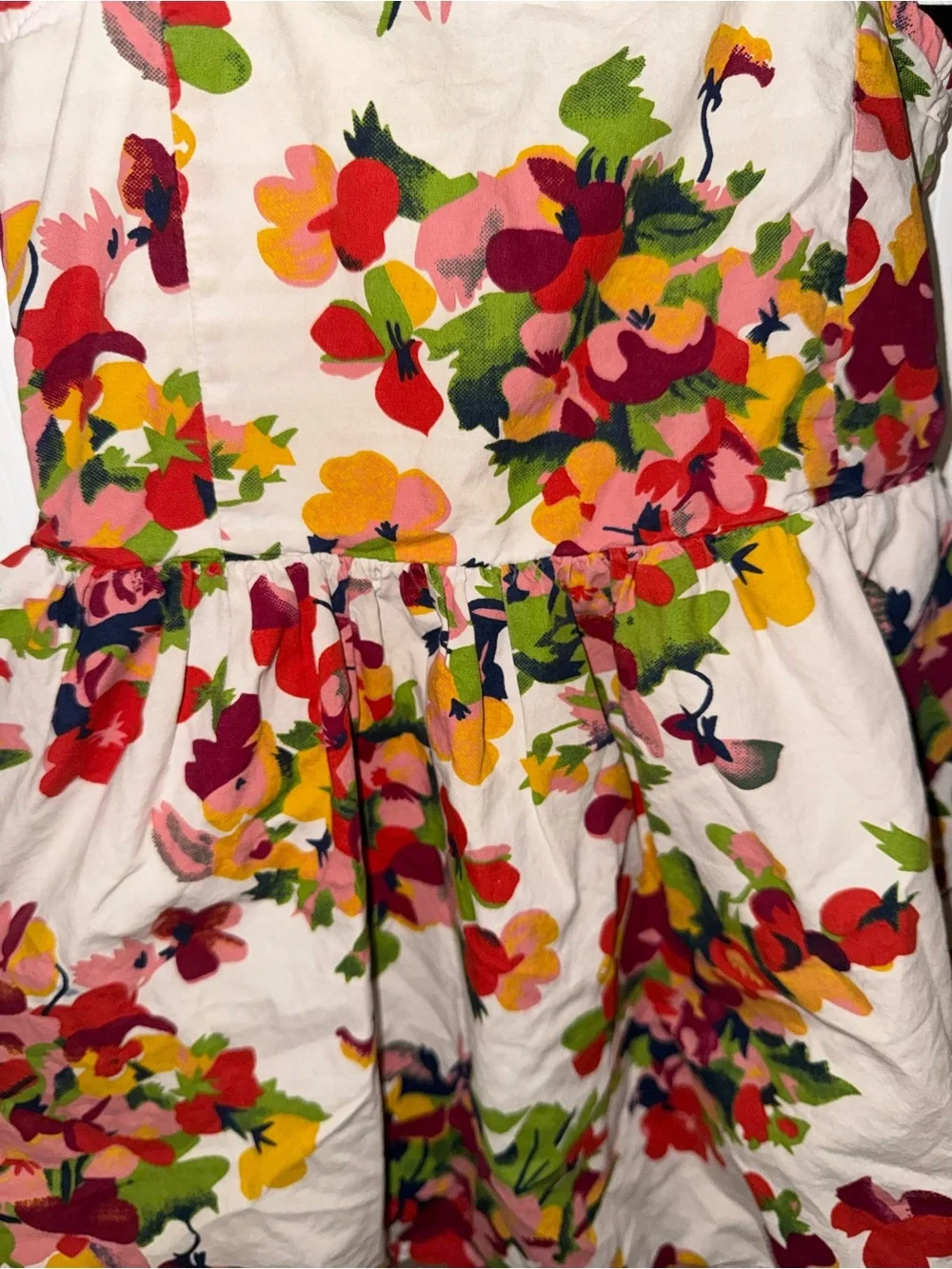 Girls Floral Spaghetti-Strap Dress - Cream with Red, Pink & Yellow Flowers